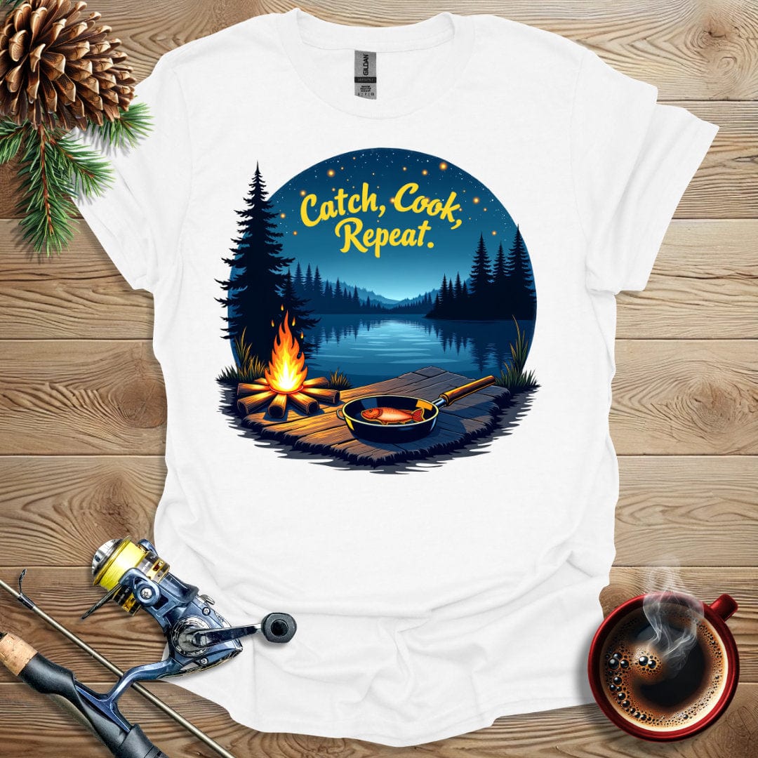Printify T-Shirt White / S Catch Cook Repeat T-Shirt